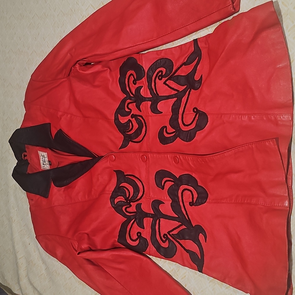 Red and Black Ladies Leather Jacket Size 14